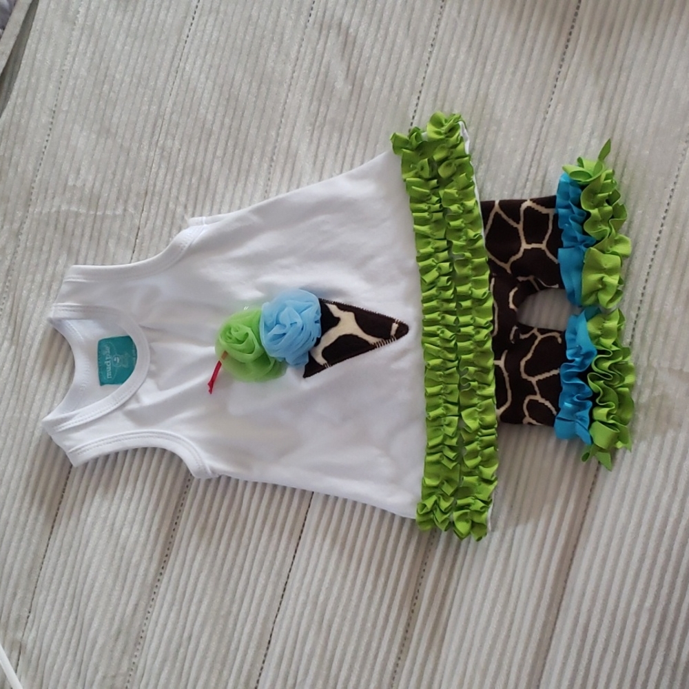Mud Pie Baby Giraffe Print and Ice Cream Cone Summer Outfit 🍦 🦒